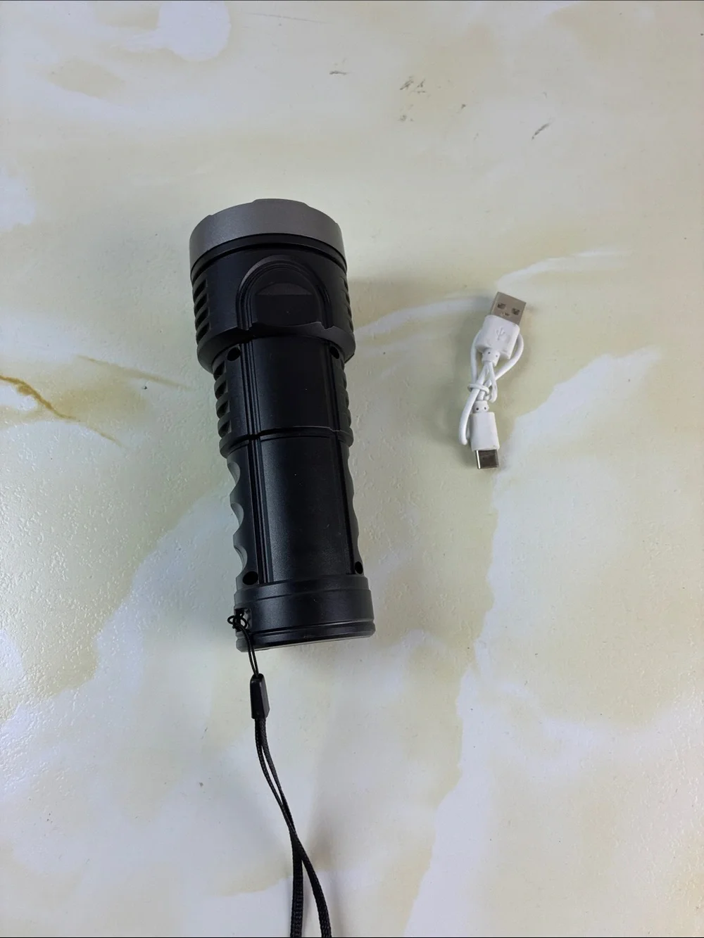 USB Rechargeable Flashlight - Black with Yellow Accent